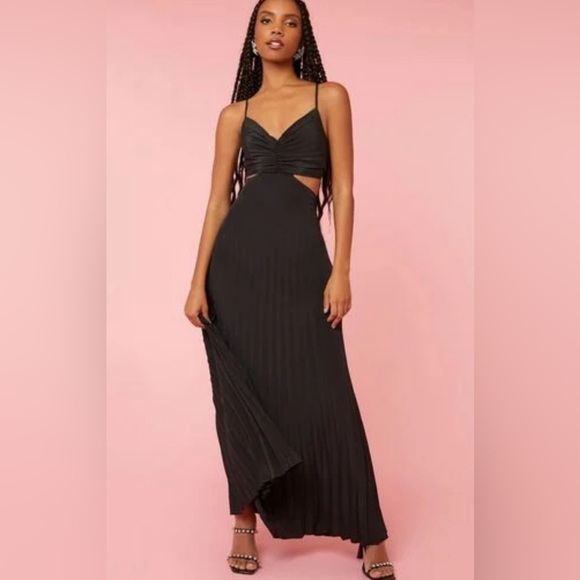 Pleated open back cut out satin maxi dress nwot - Picture 1 of 4